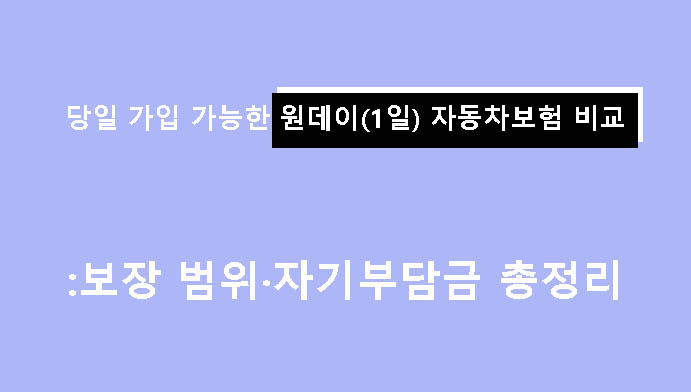 당일 가입 가능한 원데이(1일) 자동차보험 비교: 보장 범위·자기부담금 총정리