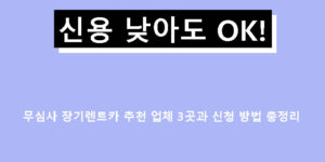 신용 낮아도 OK! 무심사 장기렌트카 추천 업체 3곳과 신청 방법 총정리