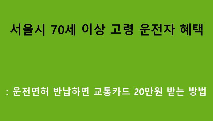 서울시 70세 이상 고령 운전자 혜택: 운전면허 반납하면 교통카드 20만원 받는 방법