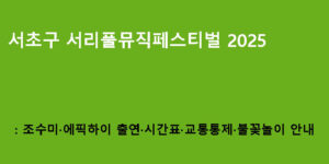 서초구 서리풀뮤직페스티벌 2025: 조수미·에픽하이 출연·시간표·교통통제·불꽃놀이 안내